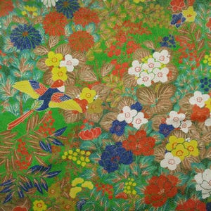 Bold Birds Floral Silk Kimono Fabric, Japanese Vintage Panel LONG