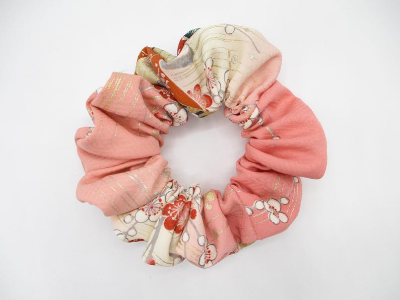 Kawaii Pink Floral Simple Handmade Vintage Silk Kimono Scrunchie immagine 4