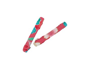 Kawaii Kimono Barrette, Floral Japanese Silk Skinny, 2.75 IN 70mm Set of 2