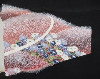Black Tomesode Vintage Silk Kimono Fabric By the yard, Traditional Ceremony Kimono
