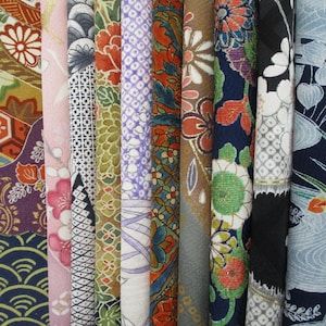 Fun Mix Japanese Silk Kimono Scraps, 10 Small Fabric Pieces
