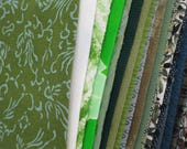 Green Japanese Silk Fabric Remnants: 23 Kimono Scraps