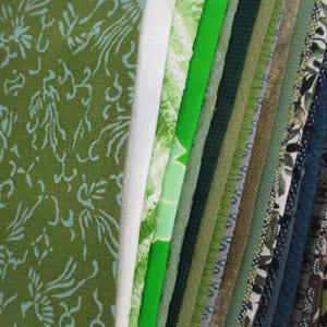 Green Japanese Fabric Set, Silk Remnants, Scrap Set of 23 Grab Bag Ready to Ship from USA