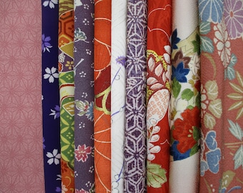 Vintage Silk Kimono Fabric Set, Colorful Scrap Pieces for Crafting WARM Mix