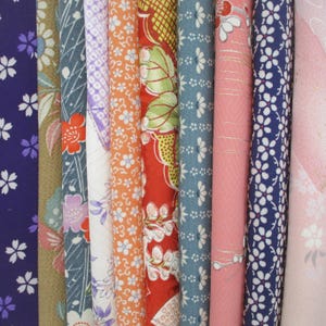 Floral Silk Kimono Scraps, Japanese Fabric, Set of 10 Kimono Remake Remnants