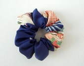 Navy Blue Hair Accessory, Silk Kimono Fabric Scrunchie, Japanese Textile Ponytail Holder