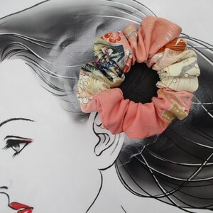 Kawaii Pink Floral Simple Handmade Vintage Silk Kimono Scrunchie immagine 9