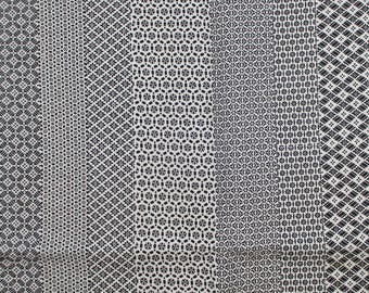 Vintage Black X White Kimono Fabric, Chirimen Japanese Fabric 64 Inches LONG