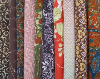 Wabi Sabi Colors Vintage Silk Kimono Scraps 10 Small Fabric Pieces
