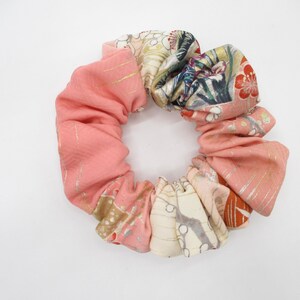 Kawaii Pink Floral Simple Handmade Vintage Silk Kimono Scrunchie immagine 2