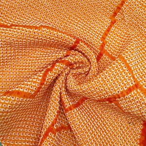 Orange Big Shibo Silk Kimono Fabric By the Yard, Japanese Fabric Shibori