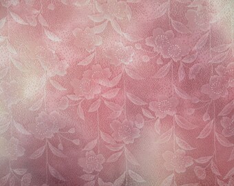 Kawaii Pink Floral Silk Kimono Fabric Panel, Craft Supply Japanese Silk Fabric