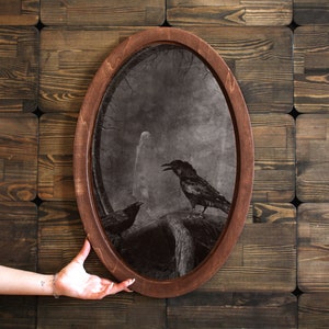 Gothic Crows Painting,Wall plaque,Wooden Decor Plaque,Gothic Raven Wall Art,Oval Animal Art,Oval Wall Decor,Victorian Animal,Goth Décor