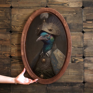 Peacock Victorian Portrait,Wall Plaque,Vintage Style Animal Wall Art,Oval Wall Decor,Victorian Animal Painting,Wooden Wall Decor,Cottagecore