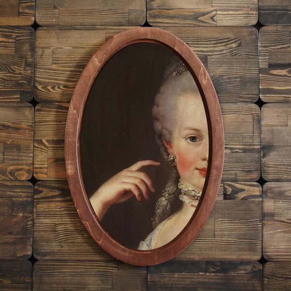 Portret Marii Antoniny, Drewniana tablica, Prezent świąteczny, Sztuka vintage, Owalna dekoracja ścienna, Sztuka wiktoriańska, Sztuka królowej, Sztuka historyczna, Prezent świąteczny