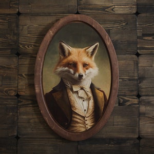 Fox Victorian Portrait,Wall plaque, Wooden Decor Plaque,Vintage Still Animal Wall Art,Oval Animal Art,Oval Wall Decor,Mother&#39;s Day Gift