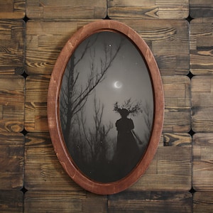 Ombra nella foresta, Stanza dall'estetica dark, Arte murale gotica, Arte murale di Halloween, Targa da parete, Decorazione murale ovale, Targa da parete in legno, Dipinto d'ombra