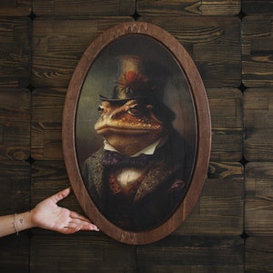 Frog Victorian Portrait,Wall plaque,Wooden Decor Plaque,Vintage Still Animal Wall Art,Oval Animal Art, Oval Wall Decor,Vintage Gift