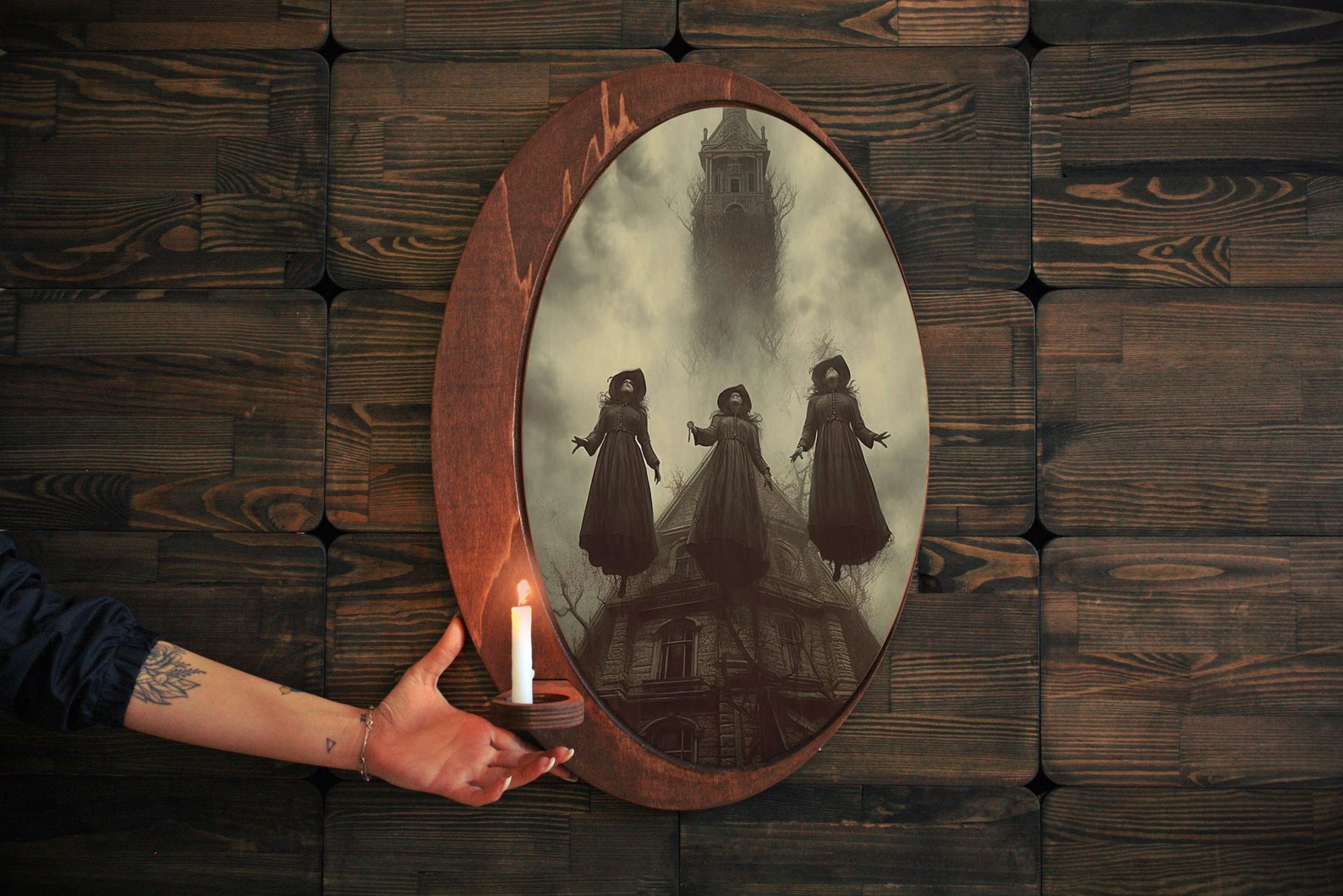 Witchcraft Wall Art Vintage Gothic Decor With Candle Holder,witch