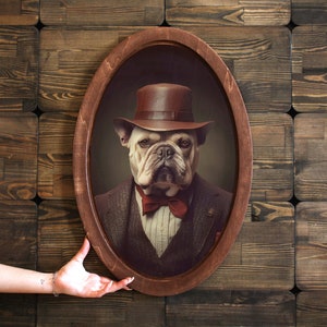 Bulldog Portrait,Wall plaque,Wooden Plaque,Wooden Plaque,Oval Art,Oval Wall Decor,Victorian Animal,Vintage Animal Wall Art,Dog Painting,Gift