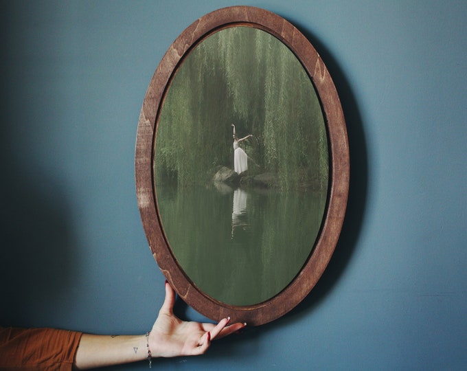 Ballerina by the Lake,Ballerina Painting,Wooden Wall Plaque,Oval Wall Decor,Wooden Plaque,Landscape Painting,Unique Home Decor,GreenDecor