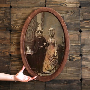 Katzenpaar Wandkunst, Wandtafel, Holzdekortafel, Ovale Malerei, Ovale Wanddekoration, Romantische Wandkunst, Vintage-Stil Wanddekoration, Viktorianisches Tier