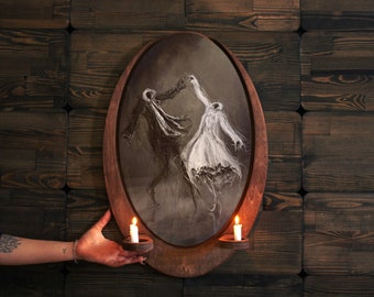 Dancing Souls,Wall plaque, Wooden Decor Plaque,Ghost  Painting,Oval Ghost Art,Oval WallDecor,Goth Painting,Dual Candle Holder,Christmas Gift