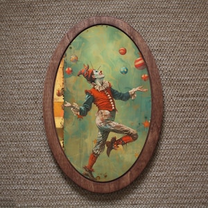 Clown Painting,Wall plaque, Wooden Decor Plaque,Vintage Style Wall Art,Oval Wall Decor,Happy Clown Wall Art,Gothic Wall Decor,Christmas Gift