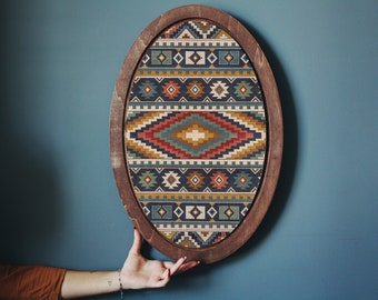 Turkish Kilim Pattern,Rug Painting,Antiquing Painting,Wooden Plaque,Vintage Decor,Wooden Wall Plaque,Oval WallDecor,Authentic Painting Decor