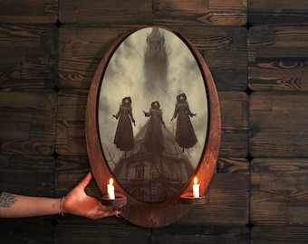 Witches Wall Art,Wall plaque,Wooden Decor Plaque,Vintage Wall Art,Dark Academia,Witchcraft Wall Art,Oval Wall Decor,Gothic Candle Holder