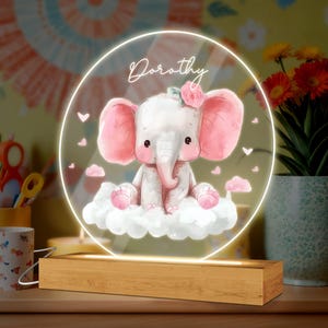 Personalized children&#39;s room LED lamp with forest animals, sustainable acrylic night light, gift for birth or baptism