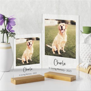 Pet Memorial Acrylic Photo Sign – Personalized Dog or Cat Remembrance Gift with Name and Date – In Loving Memory Tribute Keepsake.