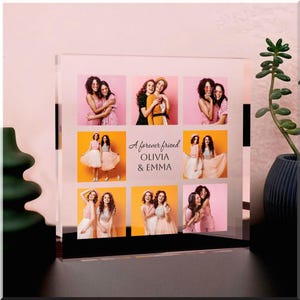 Custom Acrylic Photo Collage for Best Friends, Personalized Gift with Names, Friendship Memory Display.