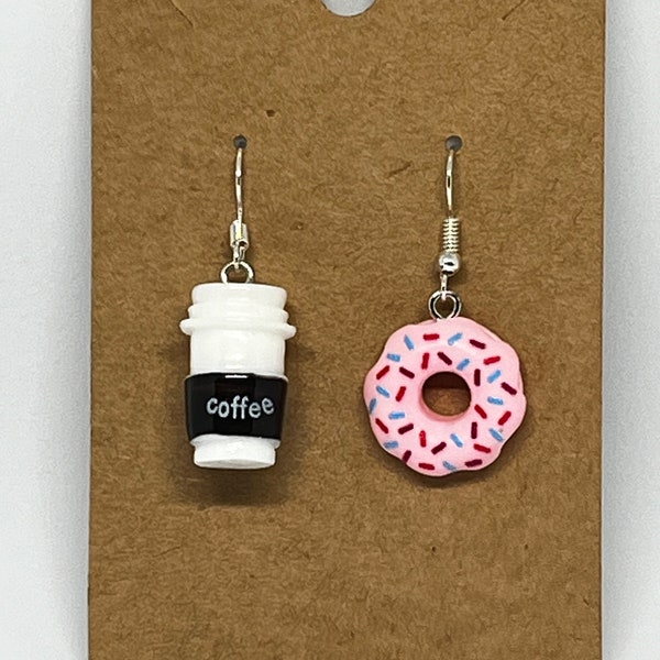Coffee and Sprinkled Strawberry Donut Earrings