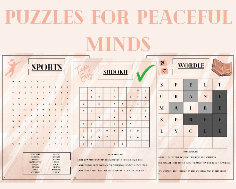 Printable Wordle, Word Search and Sudoku Puzzles Instant Download