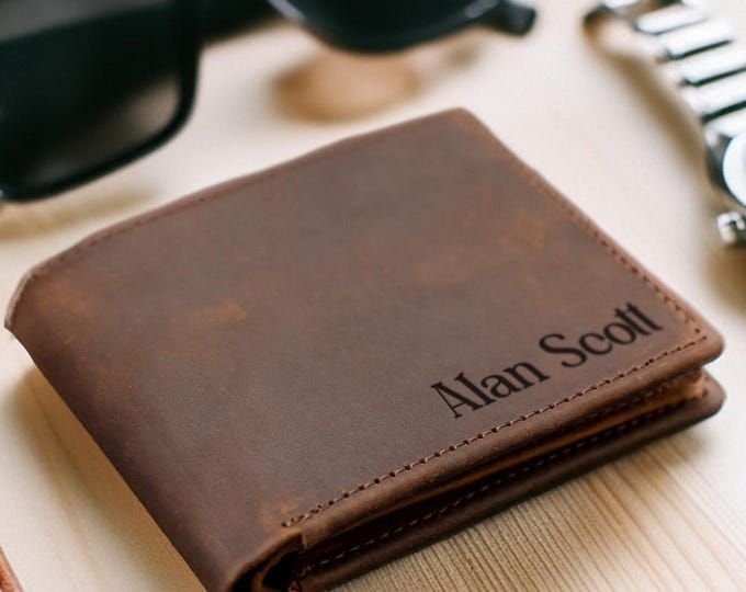 Personalized Engraved Genuine Leather RFID Wallet for Him, Custom Anniversary Gift, Personalised Wallet, Customize Men Gift