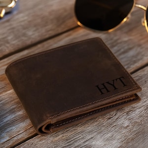 Cartera de cuero personalizada para hombre, regalo para aniversario, graduación, papá, novio, él, esposo, padre, billetera personalizada grabada a mano