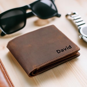 Billetera de cuero personalizada para hombre con identificación, ideas para regalos de San Valentín, regalo para él, billetera de cuero personalizada, billetera personalizada para hombre, billetera grabada