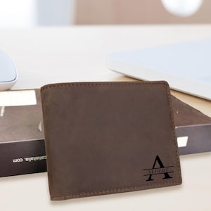 Billetera personalizada para San Valentín, billetera de cuero sintético personalizada, billetera de cuero grabada para él, billetera con monograma para hombres, regalo para guardar dinero, billetera para papá