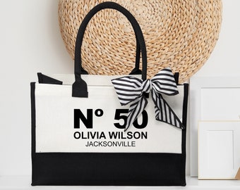 Birthday Celebration Personalized Gift Canvas Tote Bag with Name and State, 40th 50th Birthday Gift, Tote Bag for Her, Custom Birthday Gifts