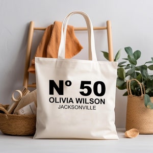 Birthday Celebration Personalized Gift, Canvas Tote Bag with Name and State, 40th 50th Birthday Gift, Tote Bag for Her, Custom Birthday Gift