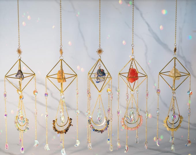 Sun Catcher for Window Hanging, Healing Crystal Suncatcher, Valentines Gift for Her Birthday Gift, Wall Decor Boho Room Decor, Rainbow Maker