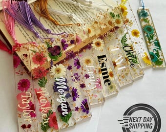 Pressed Flower Bookmark for Women, Custom Resin Bookmark, Personalized Bookmark, Floral Bookmark with Name, Mothers Day Gift Idea, Book Mark