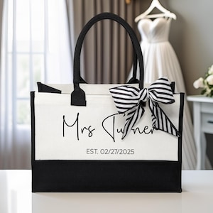 Mrs. Last Name Est Year Tote Bag Personalized Date Wedding Tote Bridal Shower Gift Honeymoon Gift Customized Wedding Gift Bridesmaid Gift