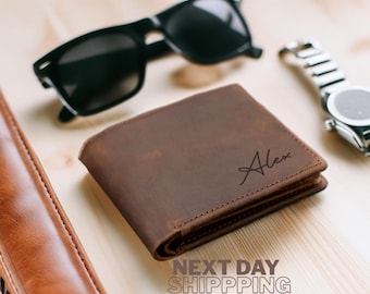Custom Genuine Leather Wallet, Personalized Leather Wallet, Mens Wallet, Boyfriend Gift for Men, Gift for Dad, Anniversary Gift for Him