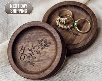 Custom Engraved Walnut Wood Ring Dish, Wedding Gift
