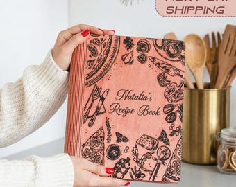 Personalized Wooden Recipe Book, Custom Cookbook, Family Heirloom Kitchen Keepsake