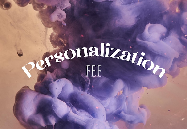 May include: Abstract image with swirling purple and blue ink against a light brown background. The words "Personalization FEE" are in white, arched across the top. The image has a dreamy, artistic quality.
