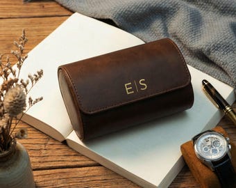 Personalized Leather Watch Case, Travel Watch Roll, Watch Roll for 3 Watches, Groom Gift, Father's Day gift, Gift for Him, Custom Watch Box