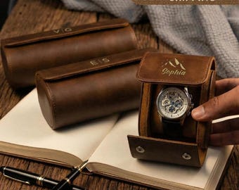 Custom Engraved Leather Watch Box, Personalized Travel Watch Case, Men's Jewelry Holder